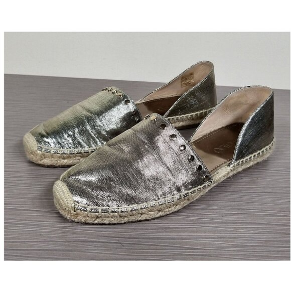Jimmy Choo Dreya Studded d'Orsay Espadrille Flat, Gold, Womens Size 6.5 / 36.5 - Picture 1 of 11